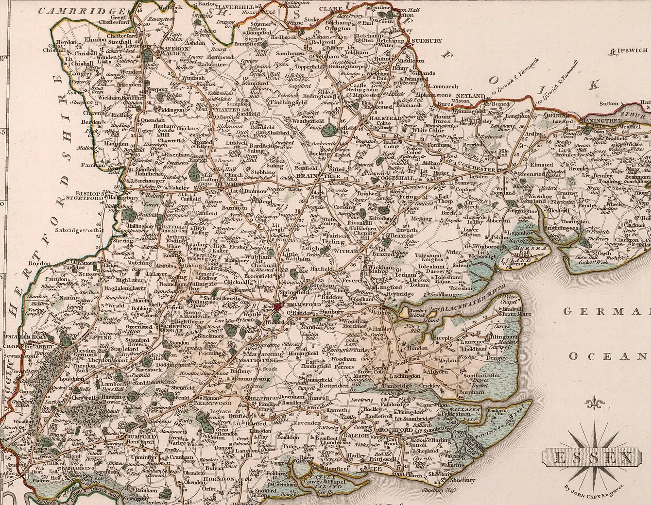 John Cary’s 1787 map of the county of Essex, with Hullbridge marked on the River Crouch.